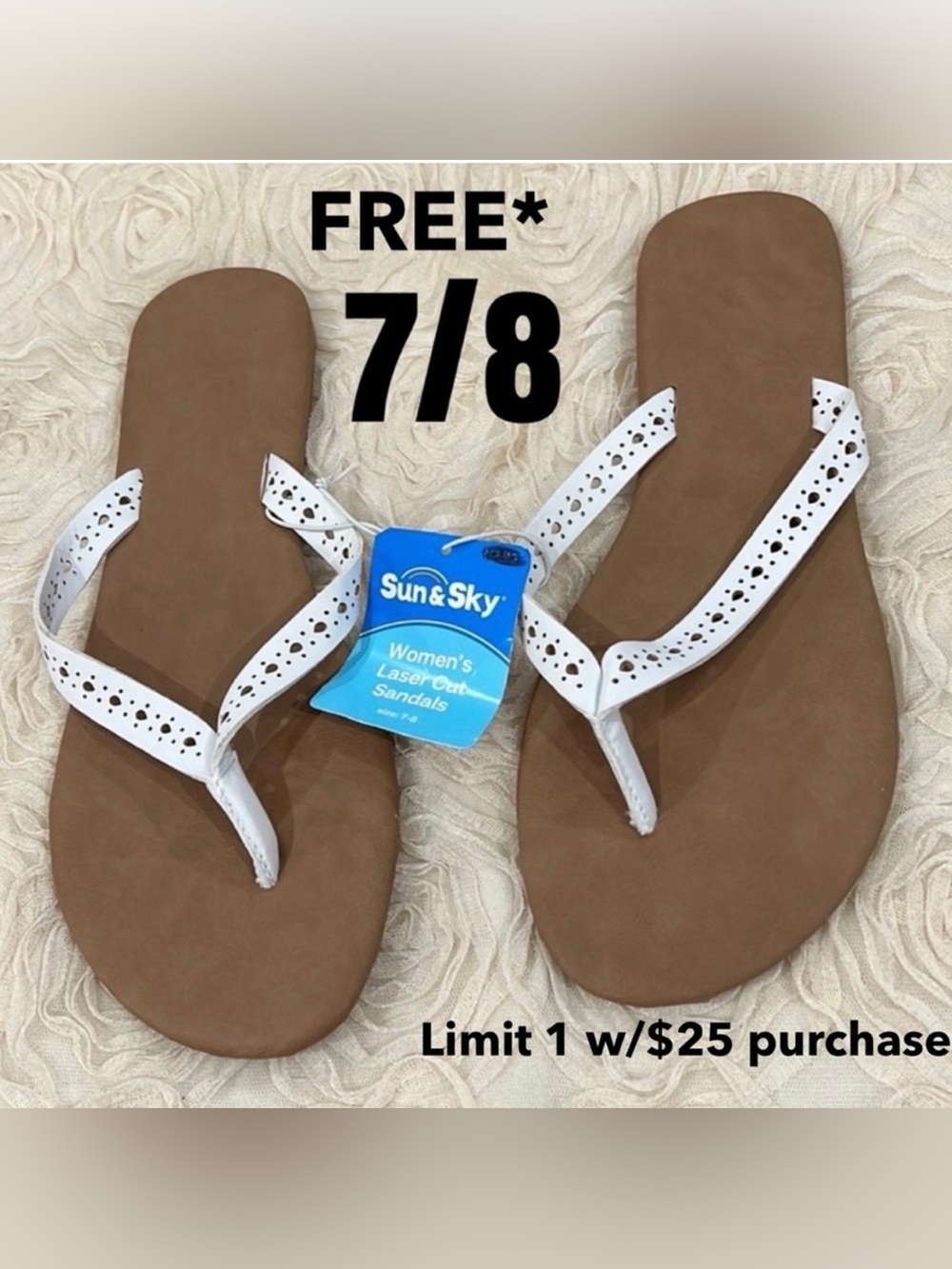 Sun & Sky White laser cut sandals size 7/8
